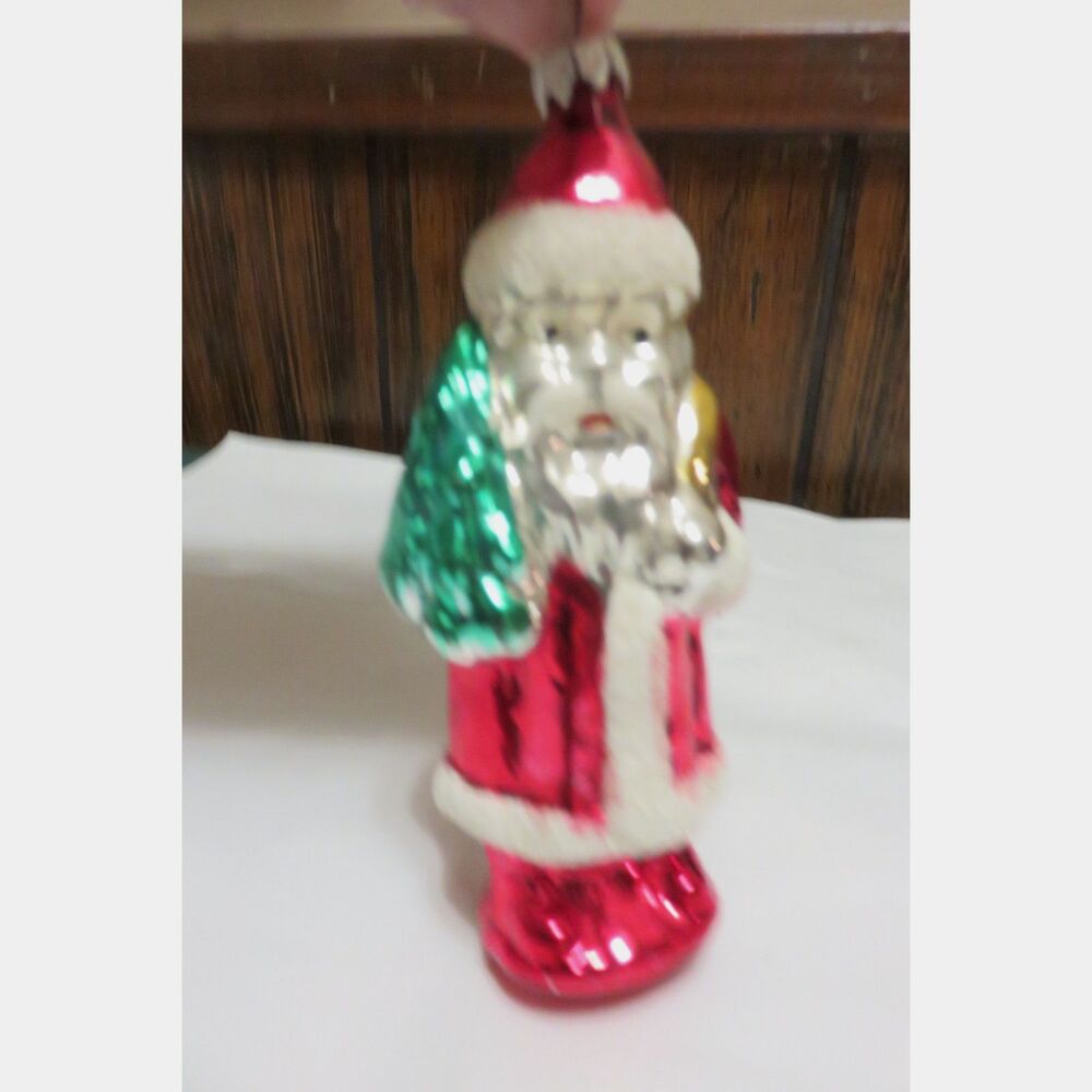 Vintage Mercury Glass Christmas Ornament Santa  West Germany Mica Glitter